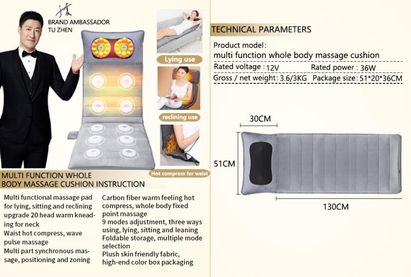 Electric massage mat with heat for the neck, back, lower back and legs 